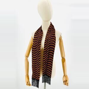 Handmade African Wax Print Red Yellow Black Formal Fringe Neck Scarf